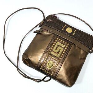 Park Avenue Int Metallic‎ Bronze Leather Crocodile BagMedallion Studded Purse